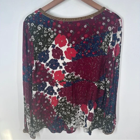 Zara Floral Patchwork V-Neck Babydoll Top Size Large V Neck - Picture 5 of 6